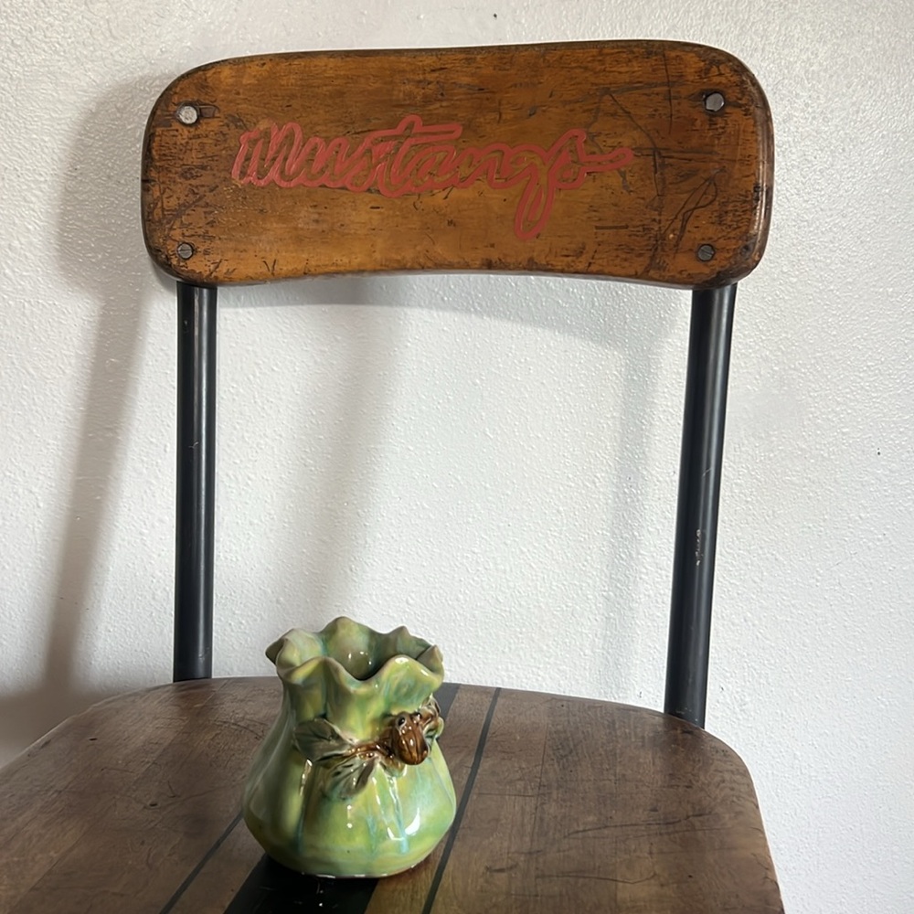 Handmade Pottery vase With Leaves And Miniature Frog Ceramic Details